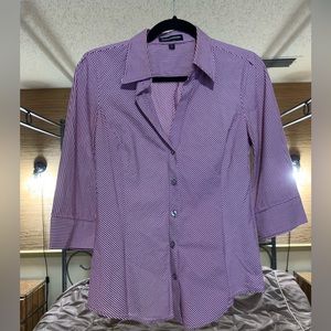 Express Women’s Striped 3/4 Sleeve Slim Fit Button Down Cotton Shirt.